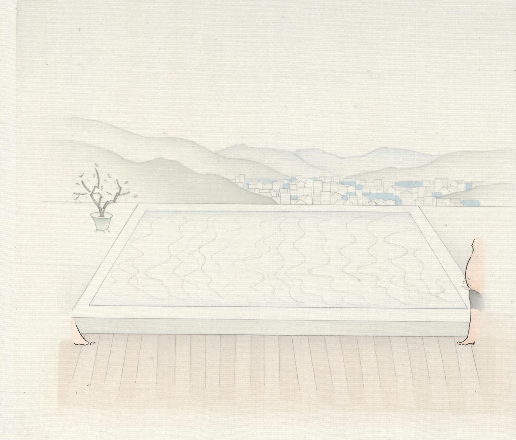 微風吹拂過泳池